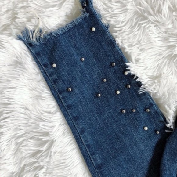 Zara Mid Rise Skinny Pearl Cropped Denim Jeans - Picture 2 of 7